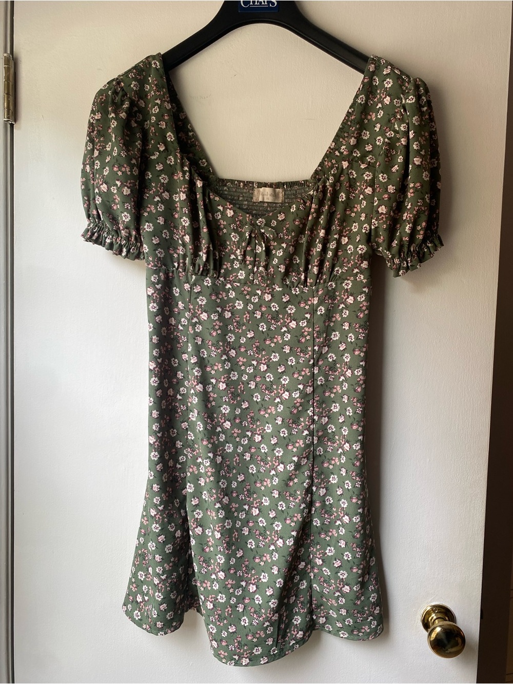 Altar'd State Olive Mini Dress with Pink & White Floral